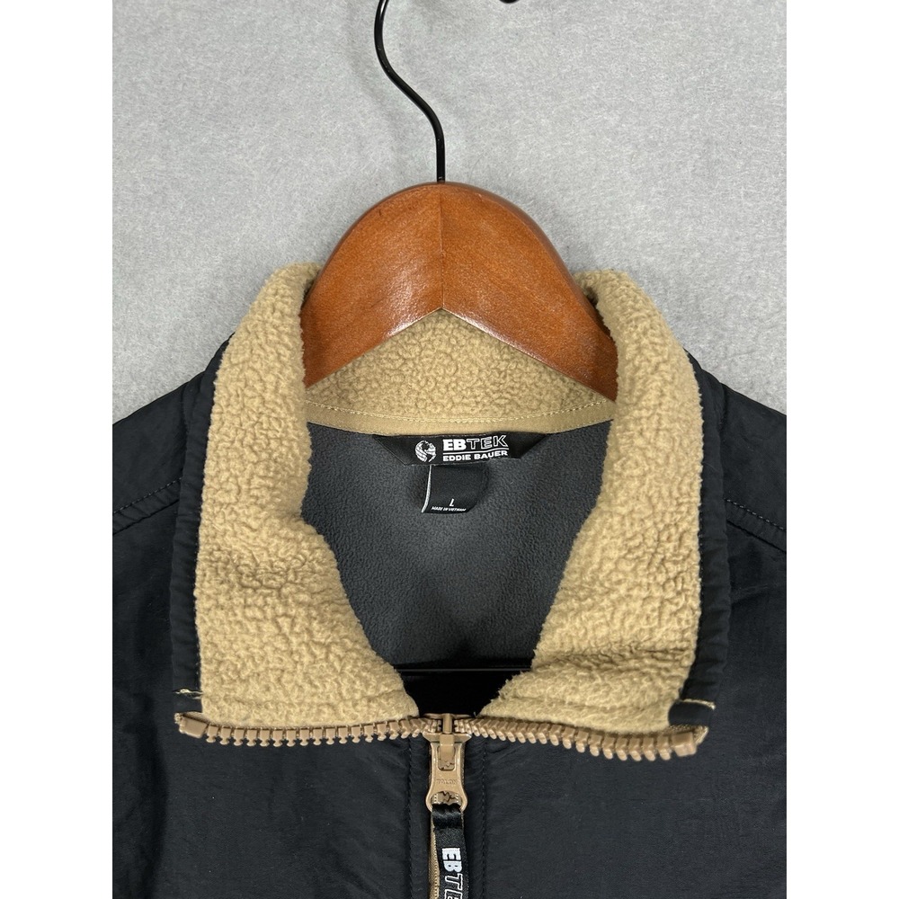 Eddie Bauer EBtek Black‎ & Tan Sherpa Lined Vest Sz Men's L - Picture 2 of 7